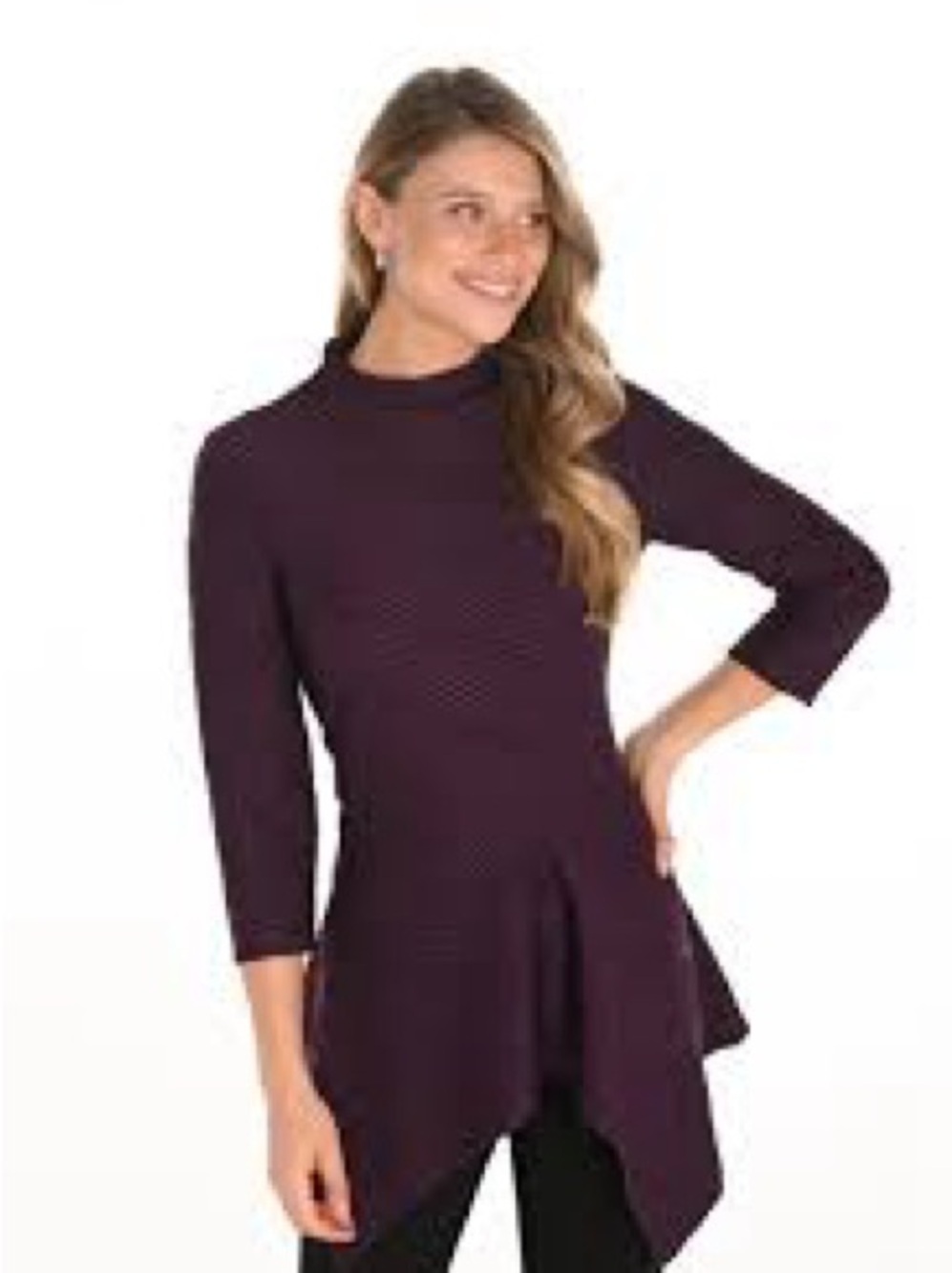 Frank Lyman Montreal Plum Purple Textured Asymmetrical Tunic Top Size 6